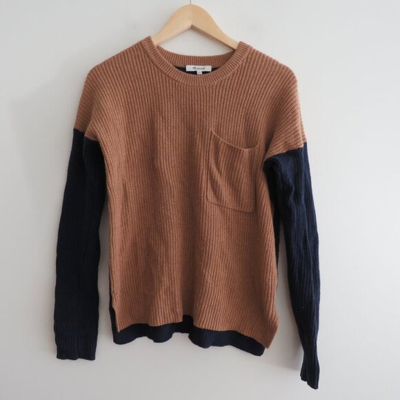MADEWELL Thompson Pocket Pullover Sweater in Colorblock Heather Timber - Size XS - Picture 3 of 16